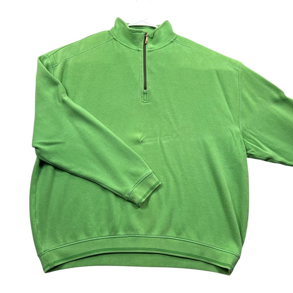 Tommy Bahama Quarter Zip Pullover Men XXL Green Cotton Mock Neck Sweater